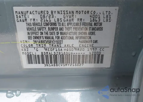 2024 Nissan Sentra Sv Xtronic Cvt from USA, damaged, VIN 3N1AB8CV5RY215027